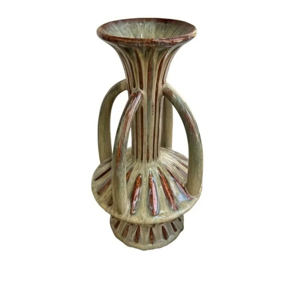 Vintage Large Vase Mid Century Modern Drip Glaze, has a tiny crack in one handle